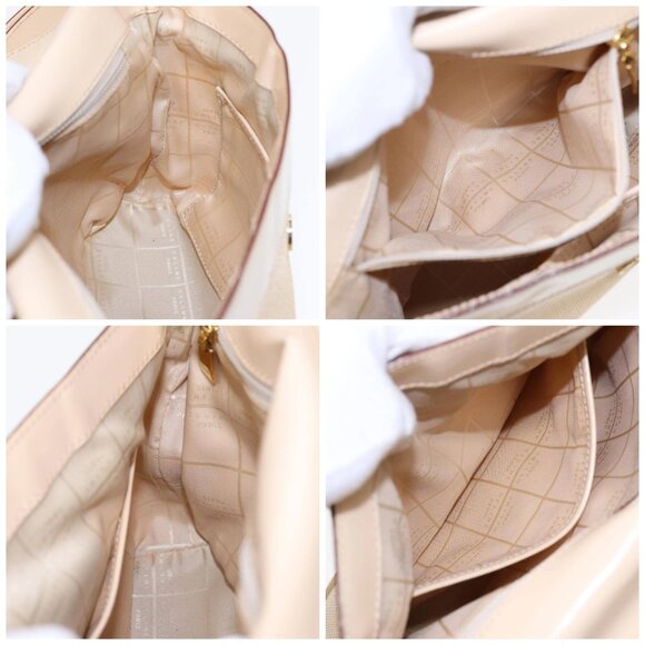 CELINE Shoulder Bag Nylon Beige Gold Auth